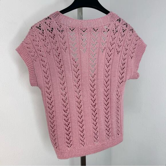 Vintage Pink Crochet Knit Cardigan Top Open Knit Coquette Y2K Cottagecore - Picture 6 of 7
